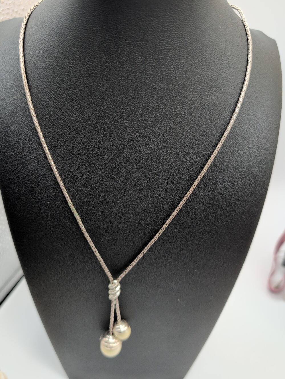 Brighton Silver Tone Twist Faux Pearl Lariat Necklace Extender